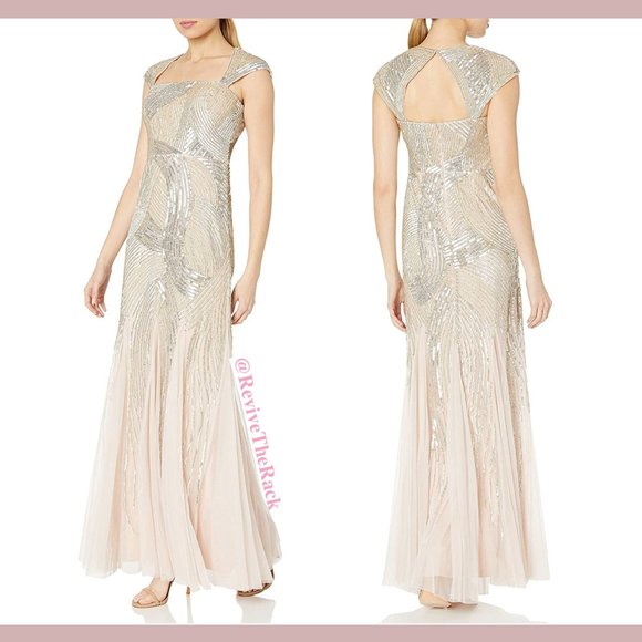 NEW Adrianna Papell‎ Embellished Cap-Sleeve Envelope Gown in Shell [ PETITE 8P ] - Picture 7 of 7